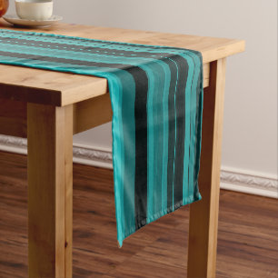 Teal Black Stripes Long Table Runner