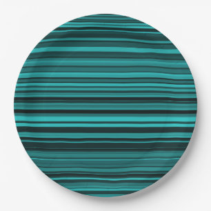 Teal Black Stripes Paper Plates