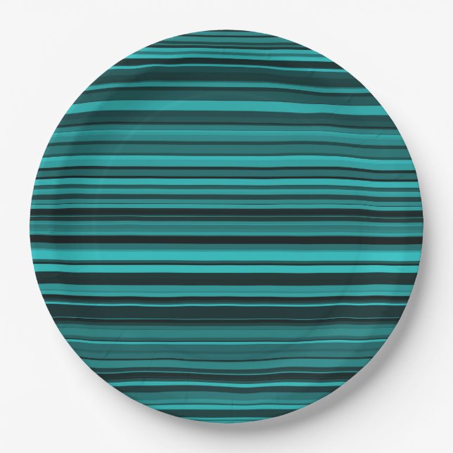 Teal Black Stripes Paper Plates (Front)