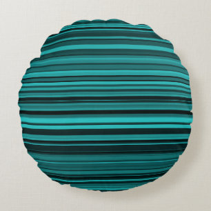 Teal Black Stripes Round Pillow