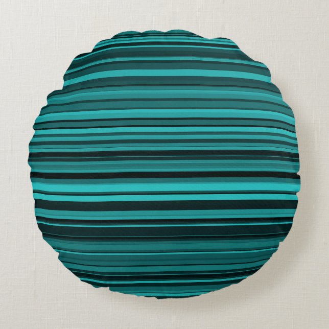 Teal Black Stripes Round Pillow (Front)