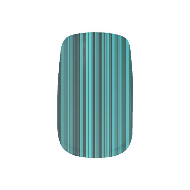 Teal Black Stripes Seamless Pattern Minx Nail Art (Left Thumb)