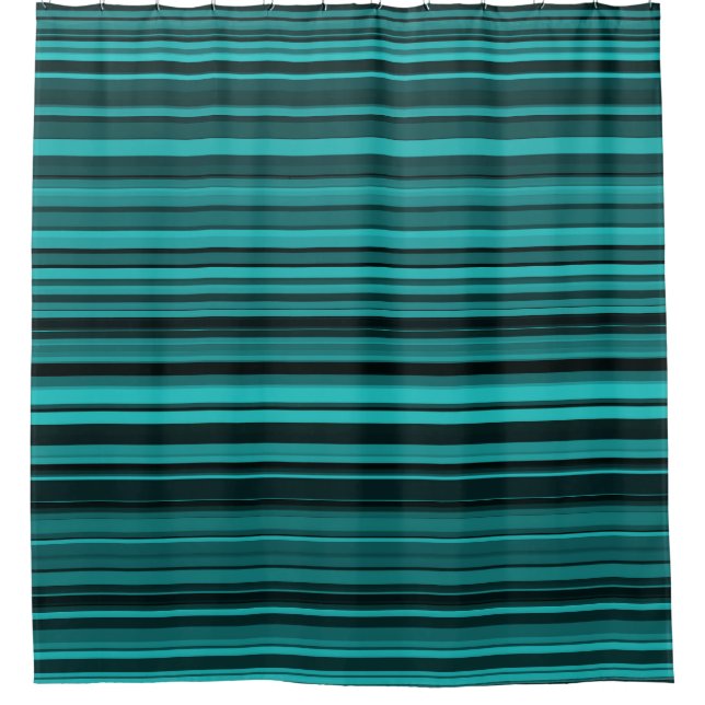 Teal Black Stripes Shower Curtain (Front)