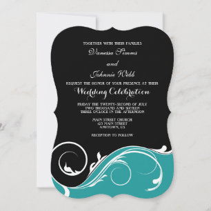 Teal Black Swirl Bracket Wedding Invites