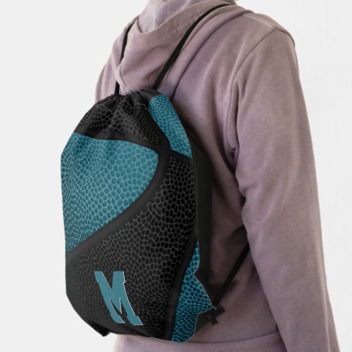 teal black team colors boys girls basketball drawstring bag