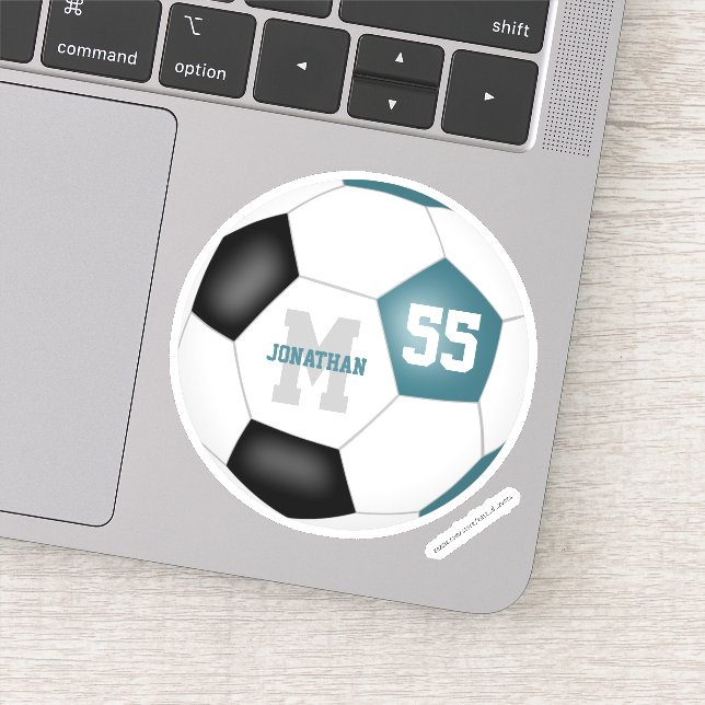 Teal black team colors boys girls soccer sticker (Detail)