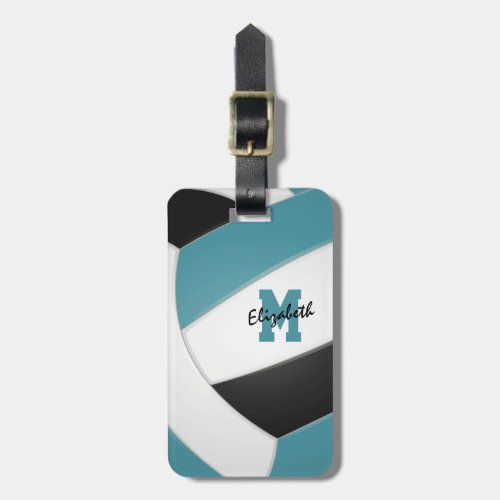 teal black team colors gifts kids volleyball luggage tag