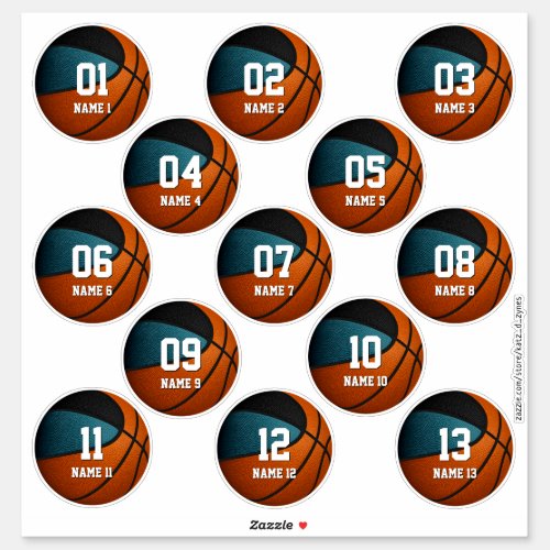 teal black team colors gifts set of 13 basketball sticker