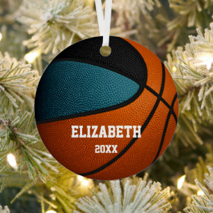 teal black team colors girls boys basketball metal ornament
