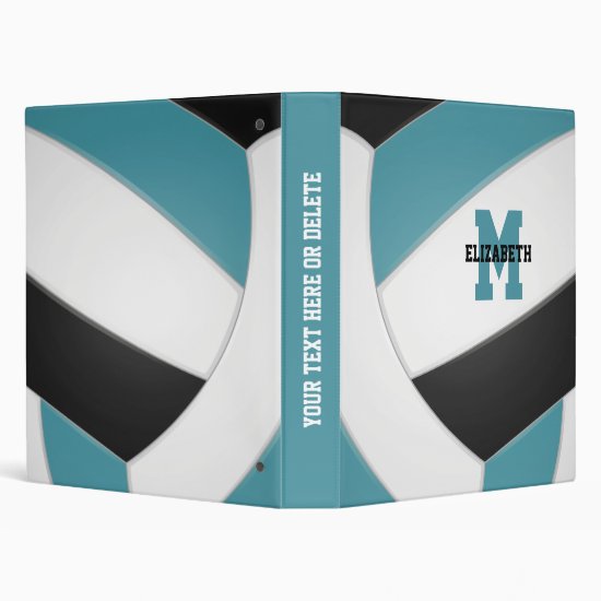 teal black team colors girls boys volleyball 3 ring binder
