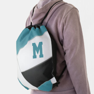 teal black team colors girls boys volleyball drawstring bag