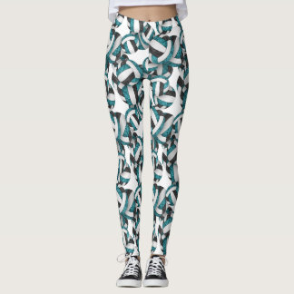 Teal black team colors girly volleyballs pattern leggings