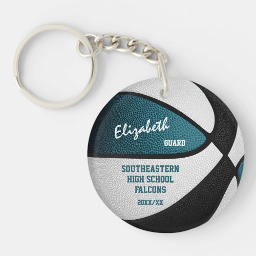 Teal black team colors personalized basketball keychain