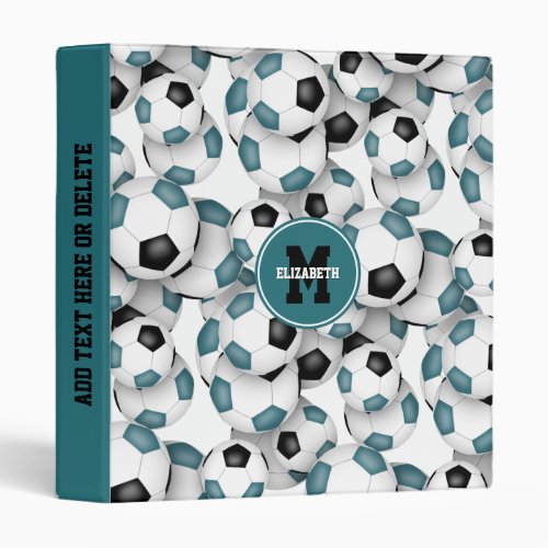 teal black team colors soccer balls pattern 3 ring binder