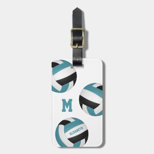 teal black team colors volleyball travel luggage tag