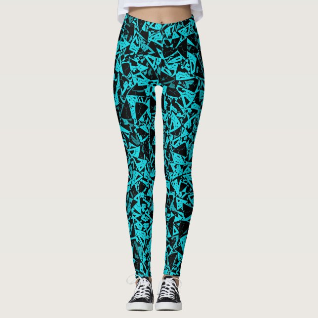Teal Black Triangle Pattern Leggings (Front)