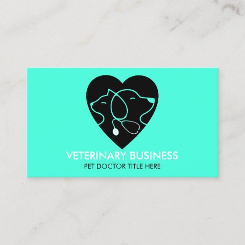 Teal Black Veterinary Paw Pet Doctor Animal Business Card
