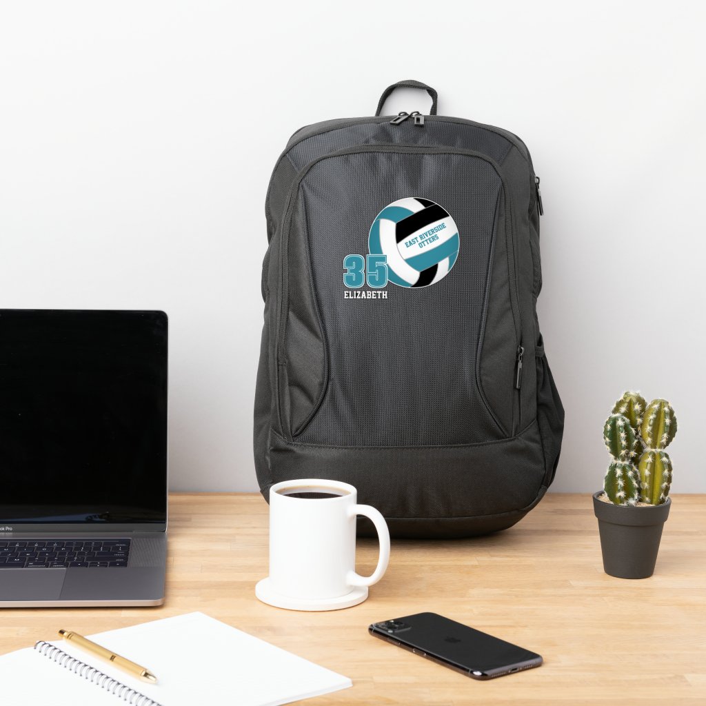 teal black volleyball club colors custom name backpack