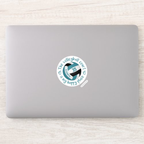 teal black volleyball court my happy place sticker