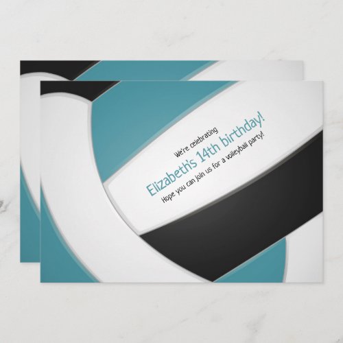 teal black volleyball girls birthday party invitation