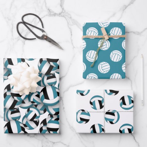 teal black volleyball patterns any occasion wrapping paper sheets