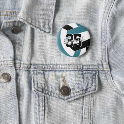 teal black volleyball team colors button