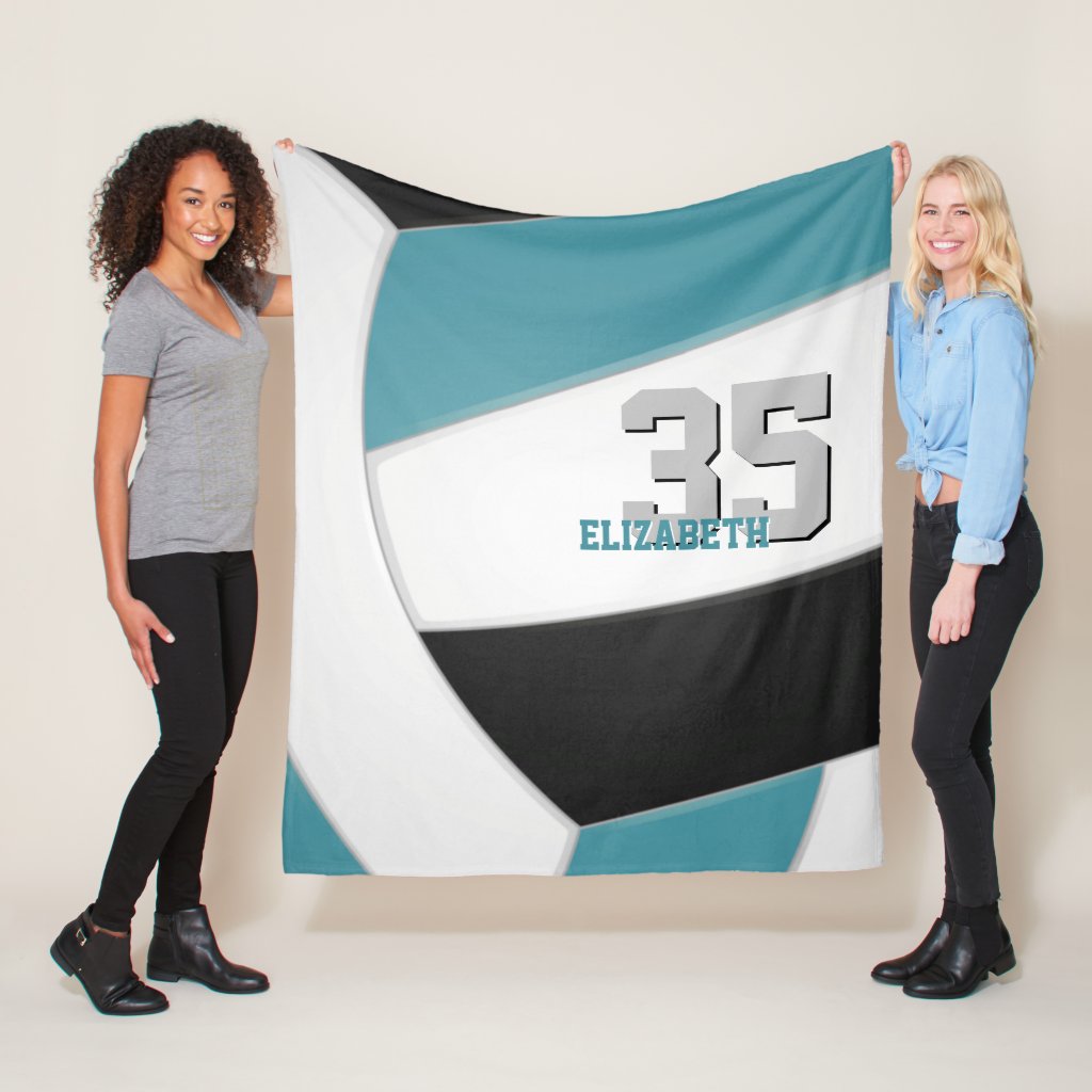 teal black volleyball team colors custom name fleece blanket
