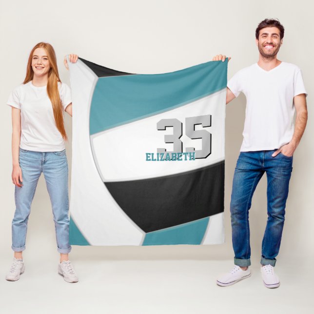 teal black volleyball team colors custom name fleece blanket (In Situ)