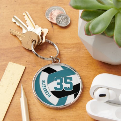 teal black volleyball team colors custom name  keychain