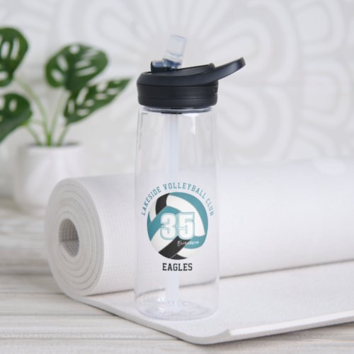 teal black volleyball team colors girls boys water bottle