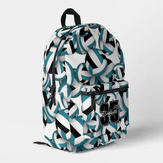 Teal black volleyball team colors w player name  printed backpack