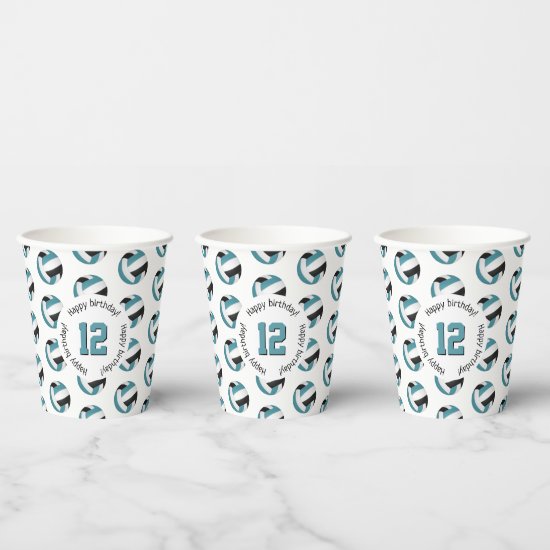 teal black volleyballs girls boys birthday party paper cups