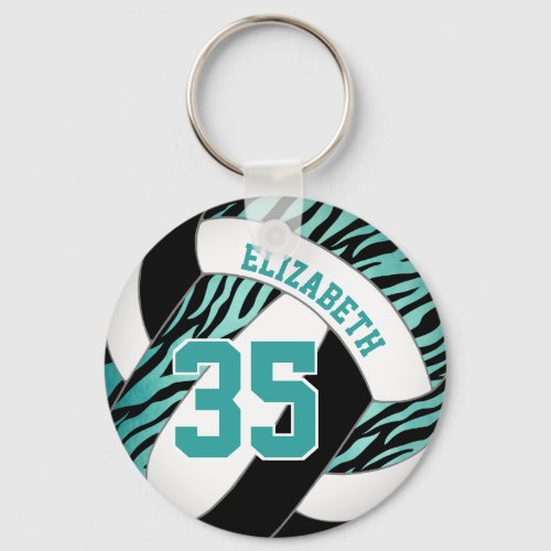 teal black w zebra stripes accent girls volleyball keychain