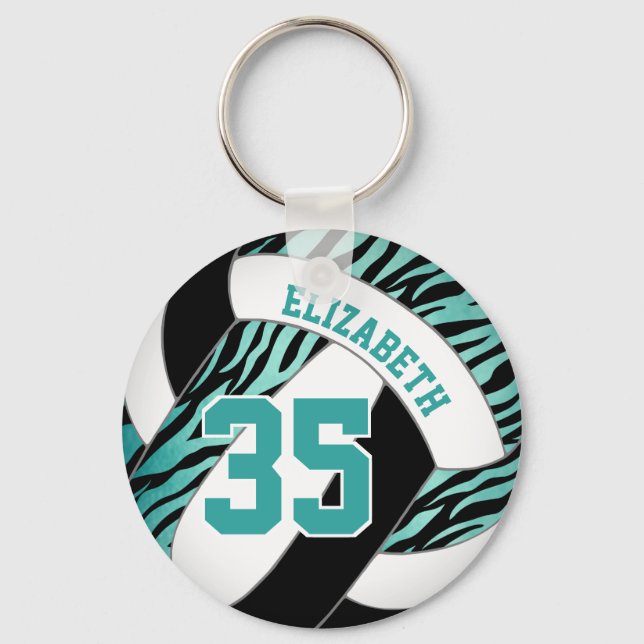 teal black w zebra stripes accent girls volleyball keychain (Front)