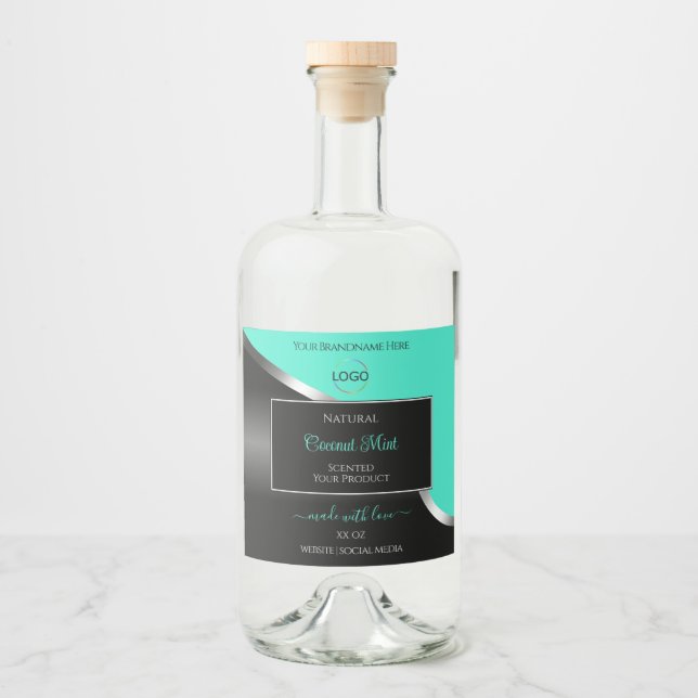 Teal Black Wavy Silver with Logo Product Labels (Front)