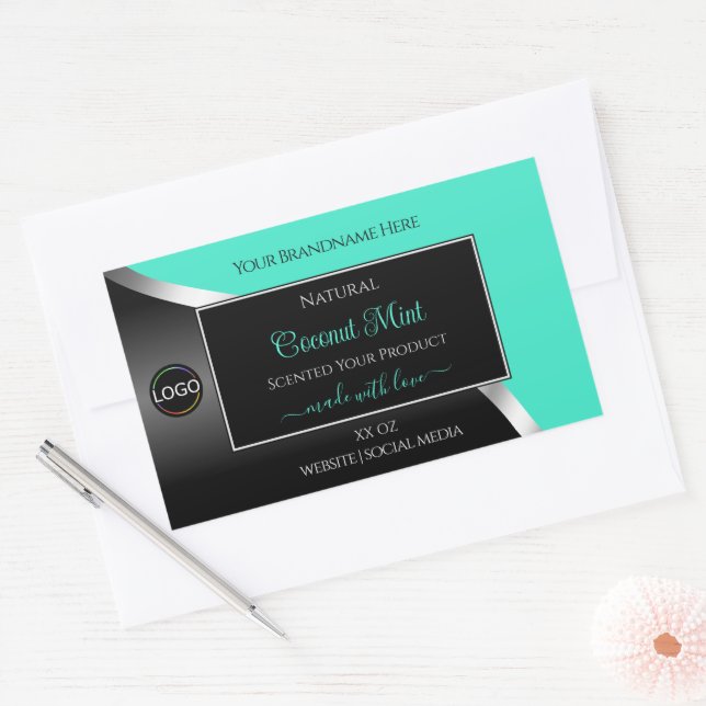 Teal Black Wavy Silver with Logo Product Labels (Envelope)