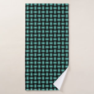 Teal Black Weave Pattern Bath Towel