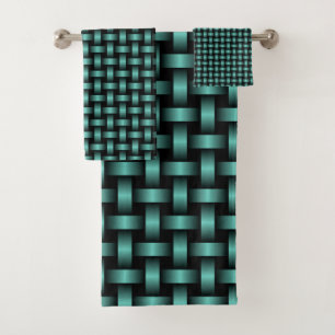 Teal Black Weave Pattern Bath Towel Set