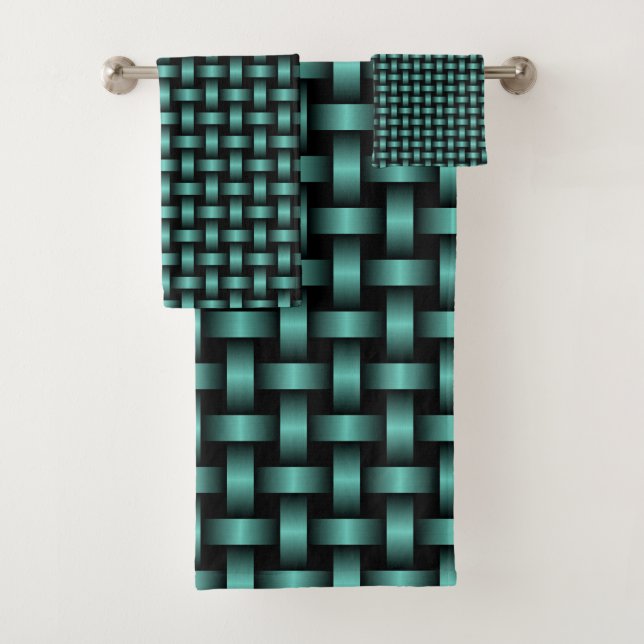 Teal Black Weave Pattern Bath Towel Set (Insitu)