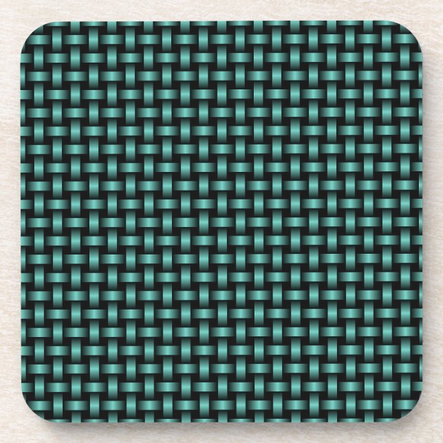 Teal Black Weave Pattern Beverage Coaster (Front)