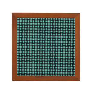 Teal Black Weave Pattern Desk Organizer