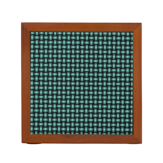 Teal Black Weave Pattern Desk Organizer (Front)