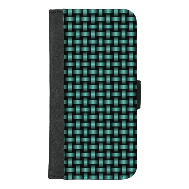 Teal Black Weave Pattern iPhone Wallet Case (Front)