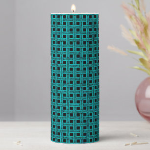 Teal Black Weave Pattern Pillar Candle