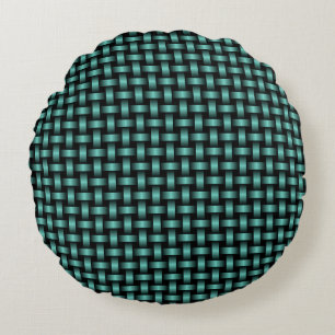 Teal Black Weave Pattern Round Pillow