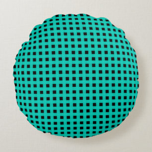 Teal Black Weave Pattern Round Pillow