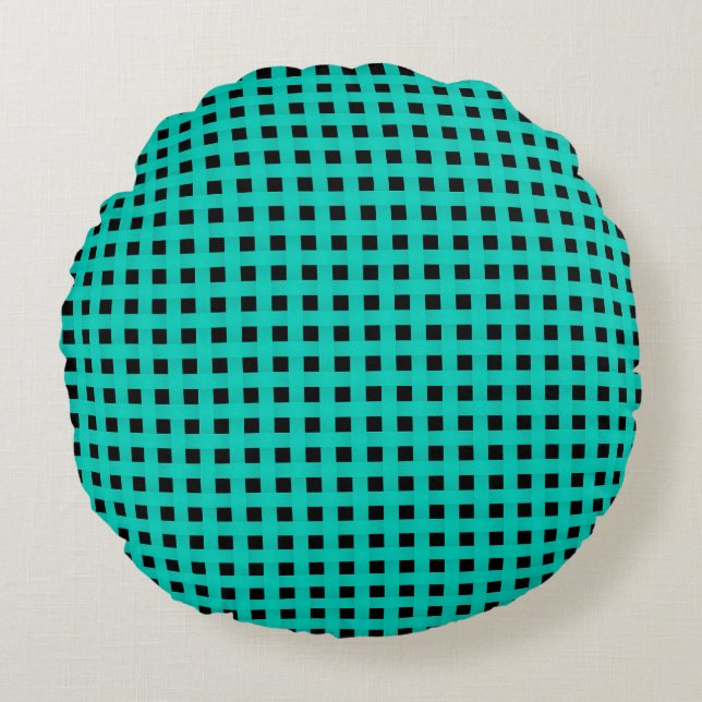 Teal Black Weave Pattern Round Pillow (Front)