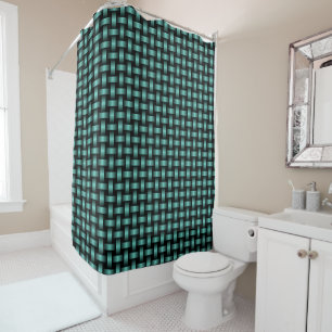 Teal Black Weave Pattern Shower Curtain