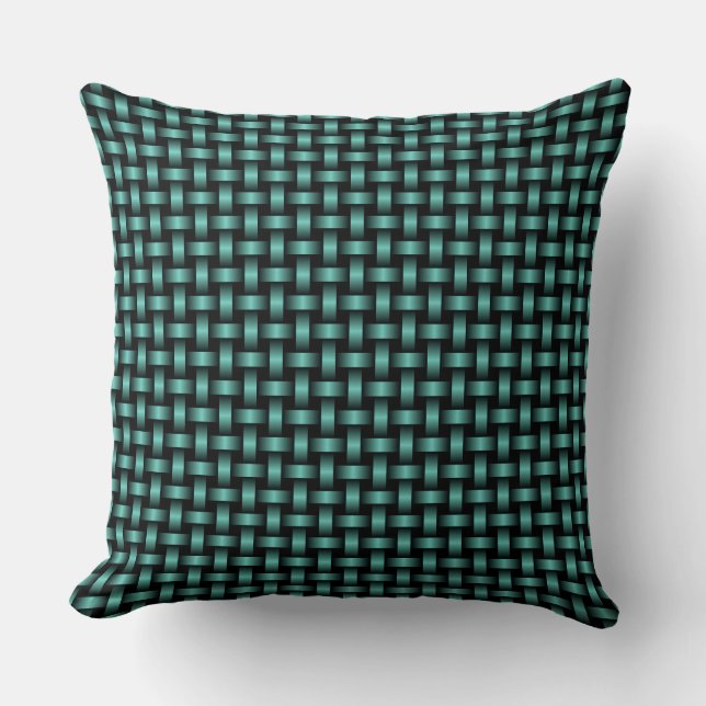 Teal Black Weave Pattern Throw Pillow (Front)