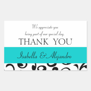 Teal, Black Wedding Favor Thank You Message Rectangular Sticker